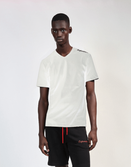 V-Neck “Expensive” Shoulder T White